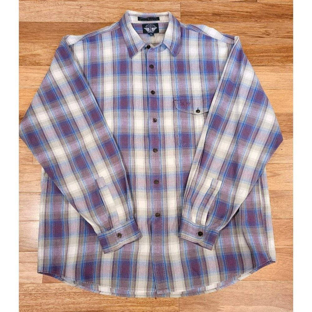 Docker Mens Shirt Long Sleeve Blue Plaid 100% Cotton Size L    JH742